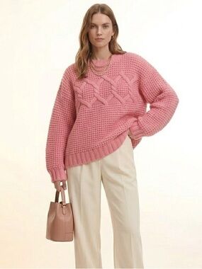Banana Republic Pink Wool Cable Knit Design Crewneck Sweater